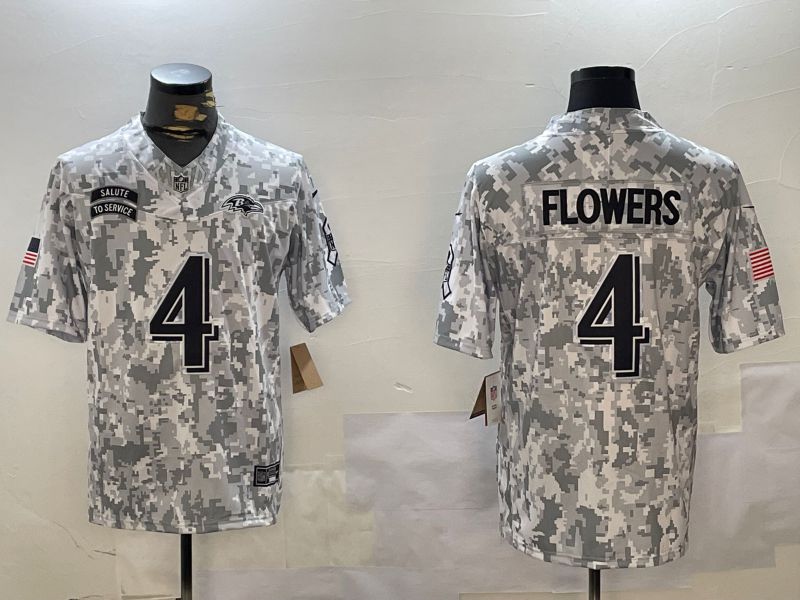 Men Baltimore Ravens #4 Flowers Nike Arctic Camo 2024 Salute to Service Limited NFL Jersey->baltimore ravens->NFL Jersey